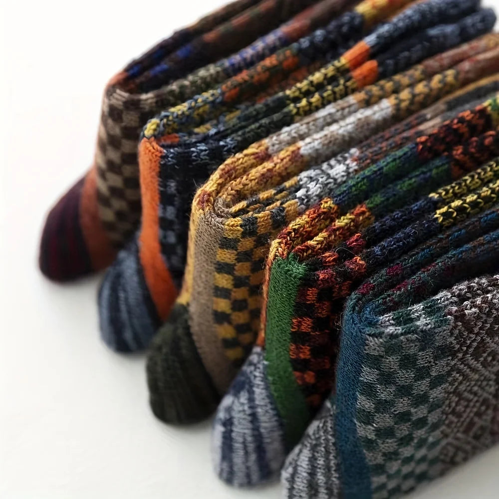 5pairs Unisex Ethnic Style Vintage Thick Wool Warm Crew Men Socks Soft Ultra-Comfortable High Quality Breathable Women's Sock