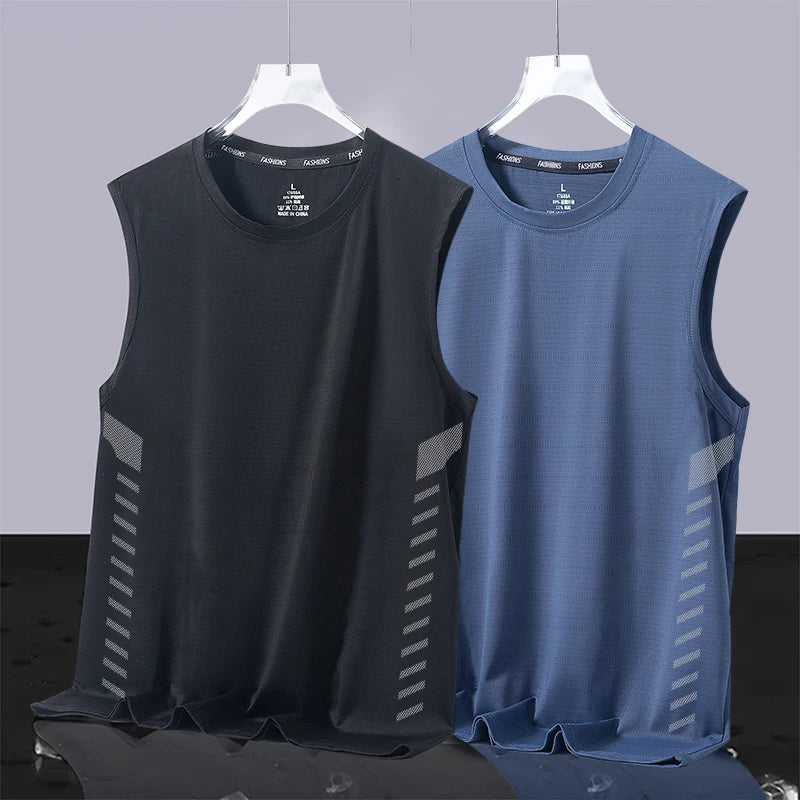 Men's Ice Silk Vest Summer Sport Fitn Thin Svel Training Top Qui Dry Trendy round Ne T-irt for Youth Daily Wear
