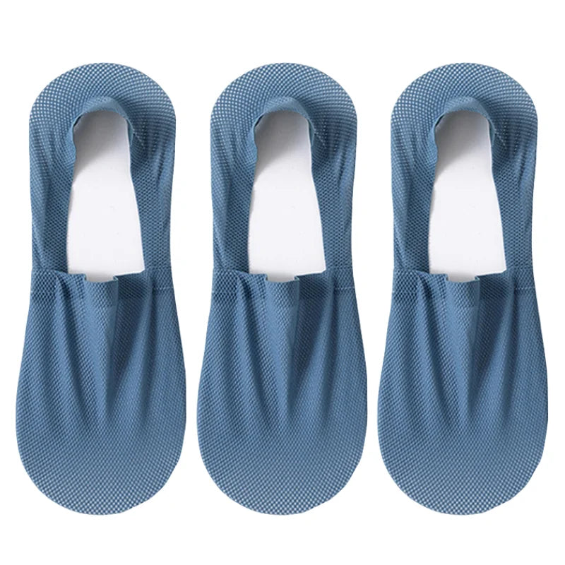 3Pairs Men Boat Socks Thin Breathable Soft Casual Summer Invisible Sock High Quality Solid Color Silicone Non-slip Low Cut Sox