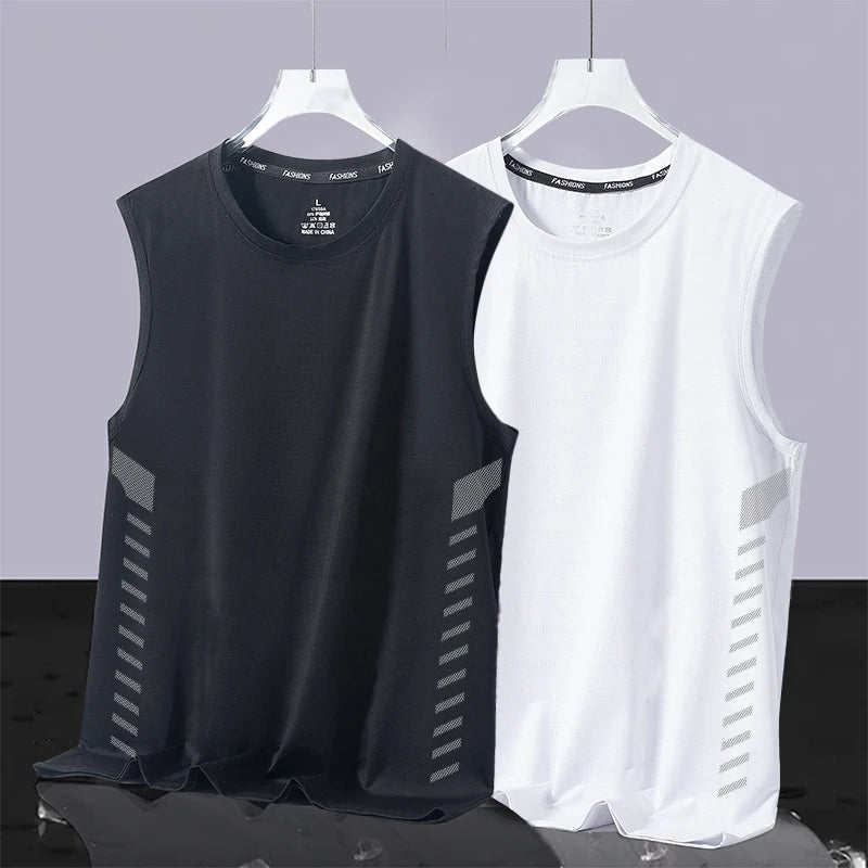 Men's Ice Silk Vest Summer Sport Fitn Thin Svel Training Top Qui Dry Trendy round Ne T-irt for Youth Daily Wear