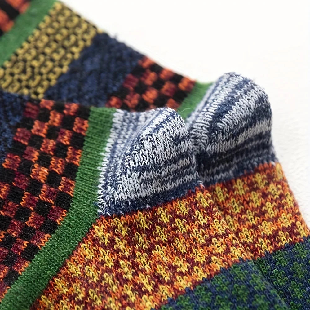 5pairs Unisex Ethnic Style Vintage Thick Wool Warm Crew Men Socks Soft Ultra-Comfortable High Quality Breathable Women's Sock