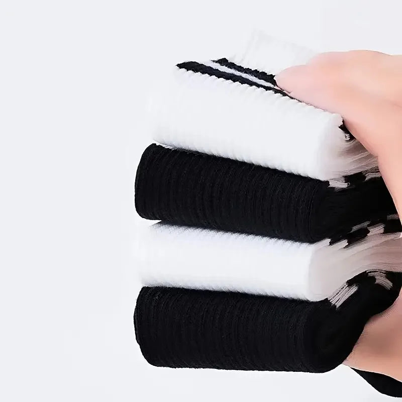 6/10/20 Pairs Men Women Striped Round Neck Socks Spring Autumn Breathable Odor Proof Sweat Absorbing All-Season Casual Socks