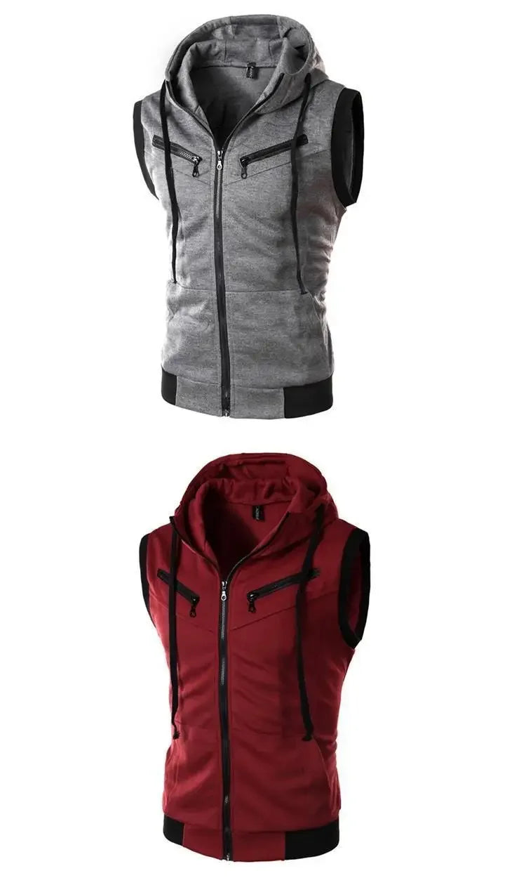 Fashionable New Men's Vest Hooded Sleeveless Solid Color Casual Slimming Smooths Your Silhouette Tank Top Three Colors