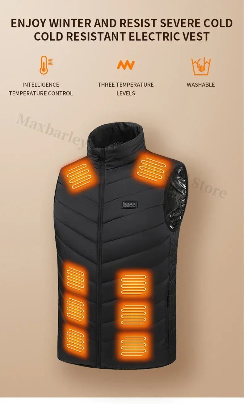 21 Areas Men's Heating Vest Jacket Winter USB Smart Electric Sleeveless Jacket Self-heating Clothes Women Snow Warm Padded Coat