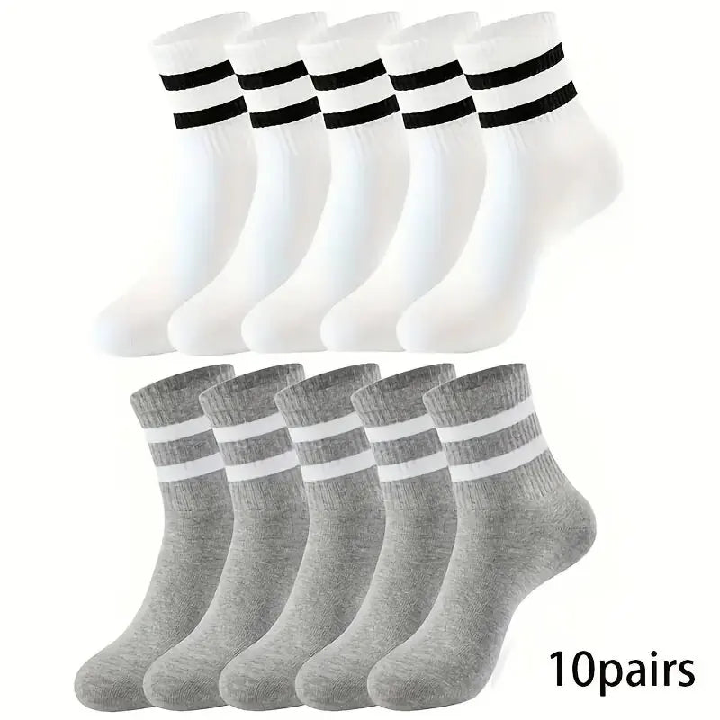 6/10/15/20 Pairs Men Socks Spring Autumn Casual Black White Striped Socks Breathable Mid Tube Sock High-quality Round Neck Socks
