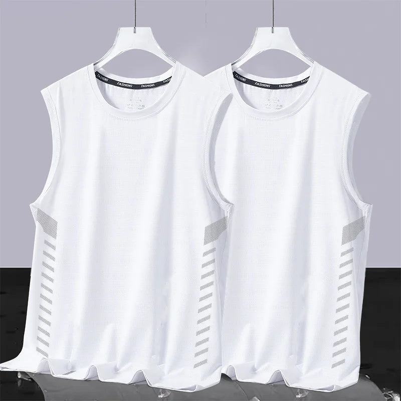Men's Ice Silk Vest Summer Sport Fitn Thin Svel Training Top Qui Dry Trendy round Ne T-irt for Youth Daily Wear