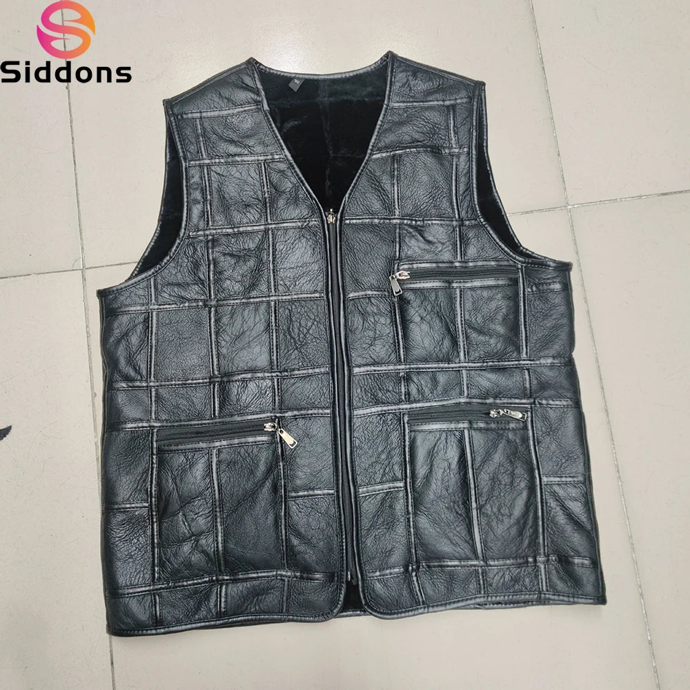 2025  New Style Men's Leather Vest Full-Grain Sheepskin Autumn and Winter Multi-Pocket Casual Fur Integrated Warm Vest