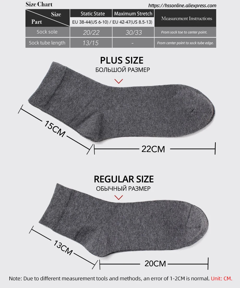 HSS 5/10 Pairs Men's Cotton Blend Socks Black Business Men Socks Soft Breathable Summer Winter for Male Socks Plus Size (6.5-14)