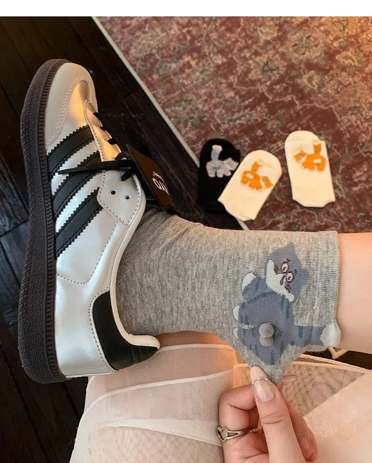 1/3 Pair Three-Dimensional Cat Printed Men female Mid Tube Socks Soft Comfortable Sweat Absorbing Breathable Casual Couples Sock
