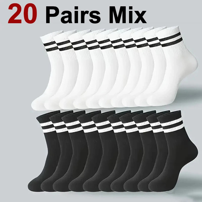 6/10/20 Pairs Men Women Striped Round Neck Socks Spring Autumn Breathable Odor Proof Sweat Absorbing All-Season Casual Socks