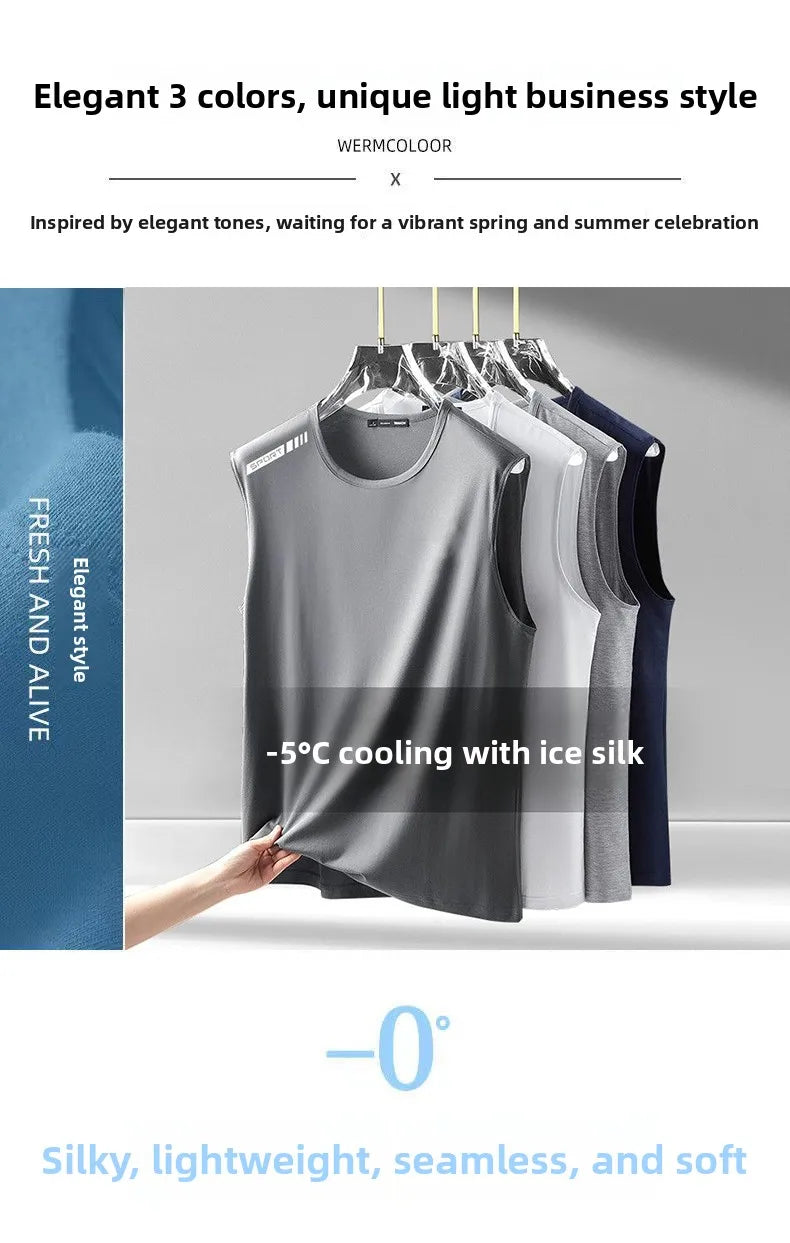 Men's Loose Ice Silk Svel Sports Vest Qui Dry Summer New Sle Running Baskeall Fitn Training Breathable Polyest...