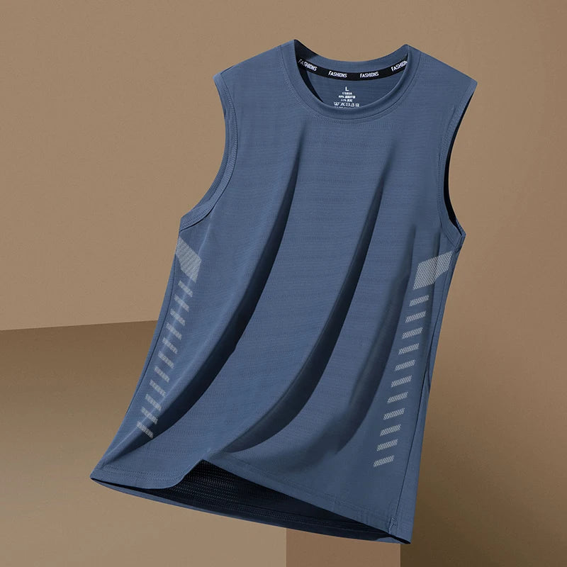 Men's Loose Ice Silk Svel Sports Vest Qui Dry Summer New Sle Running Baskeall Fitn Training Breathable Polyest...