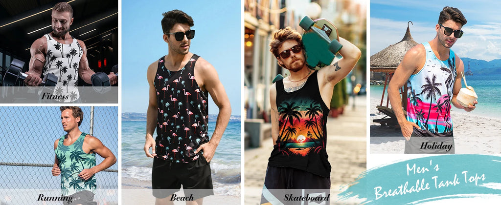 2024 New Summer Fashion Men's Sleeveless T-Shirt Classic Hawaiian Beach Coconut Print Men's Vest Extreme Sports Surf Vest
