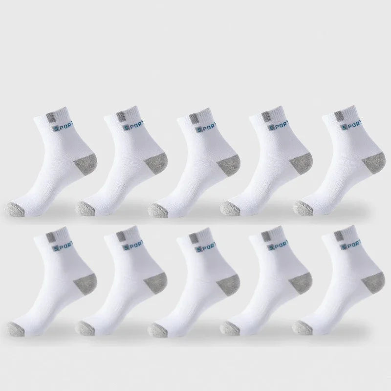 Cotton Sock for Men Sport Breathable Soft Letter Fashion Sneakers High Elastic Middle Tube Stocking Towel Sox Summer Running