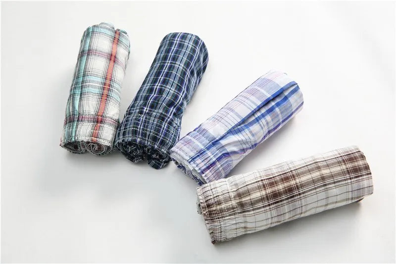 5Pcs/lot Boxer Men Thin Summer Underwear Cotton Man Big Size Short Breathable Plaid Flexible Shorts Boxer Male Underpants