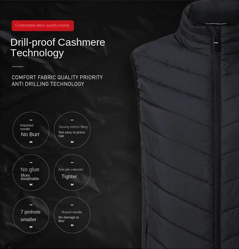 21 Heating Areas Jacket Men's Winter USB Electric Heating Warm Sleeveless Padded vest Infrared Heating Clothes Men Snow Ski Vest