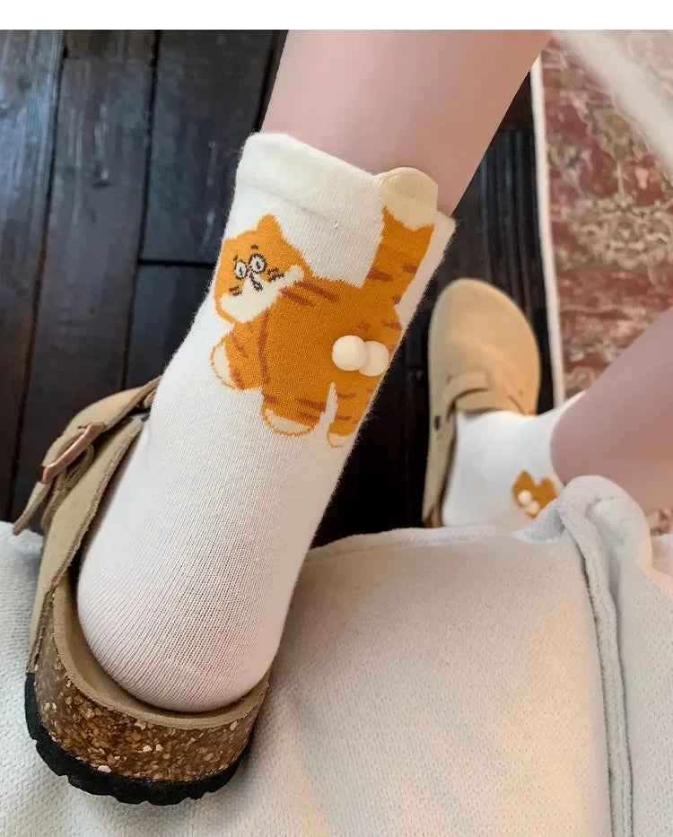 1/3 Pair Three-Dimensional Cat Printed Men female Mid Tube Socks Soft Comfortable Sweat Absorbing Breathable Casual Couples Sock