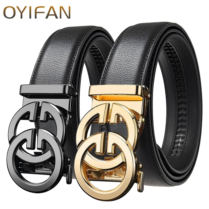 Fashion design belt for men, alloy buckle high quality PU leather automatic belt, adjustable ratchet business casual men's belt
