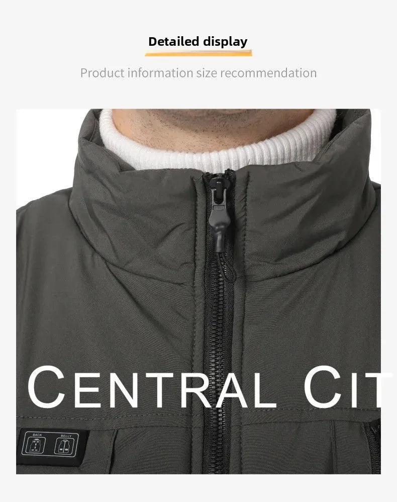 11 Areas Winter Men's Heating Vest Double Control Electric Warmth Outerwear Jacket Outdoor Anti-Cold Warm Camping Waistcoat