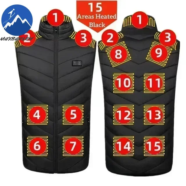 17 Zone Heating Vest Men's USB Infrared Thermal Jacket Smart Heating Clothes New Winter Cold-proof Thick Sleeveless Coat Hiking