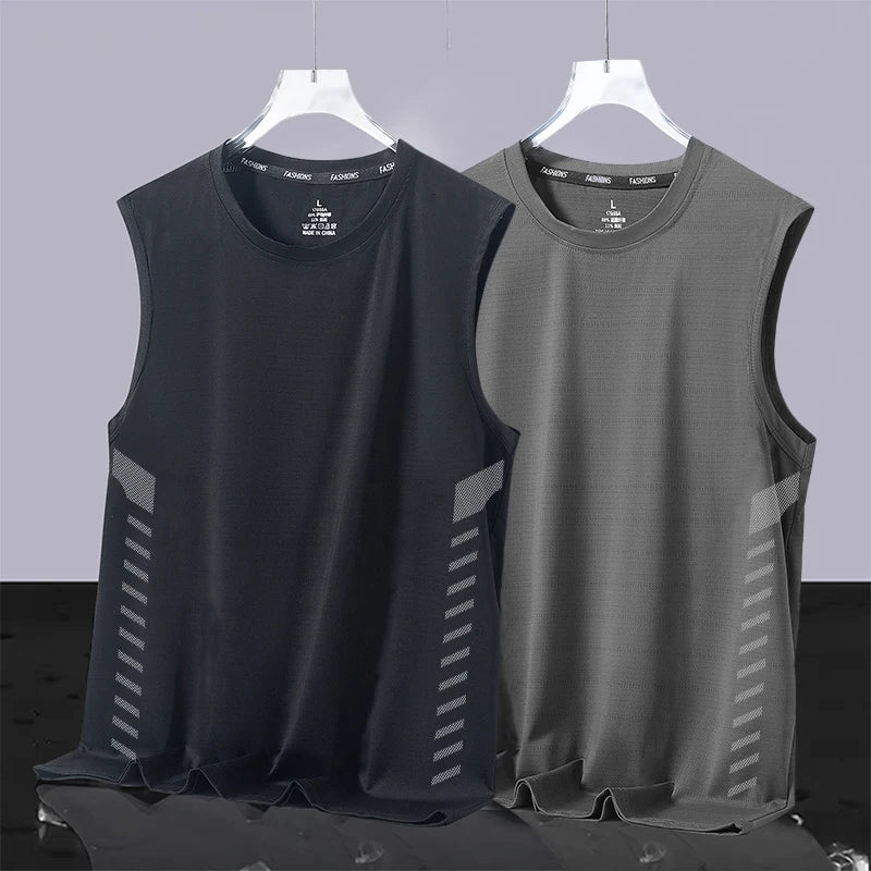 Men's Ice Silk Vest Summer Sport Fitn Thin Svel Training Top Qui Dry Trendy round Ne T-irt for Youth Daily Wear