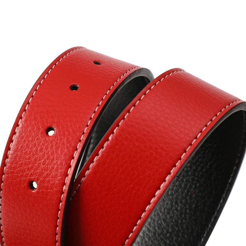3.8cm PU Leather No-Buckle Belt - Unisex Smooth Pin Fastening Waistband for Men & Women, High-Quality Adjustable Strap
