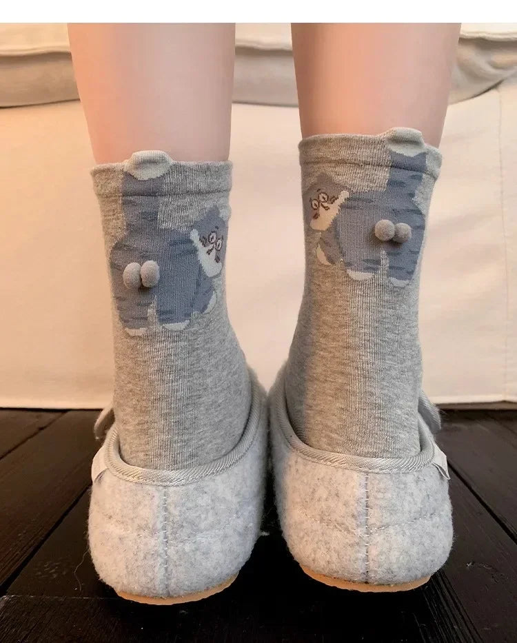 1/3 Pair Three-Dimensional Cat Printed Men female Mid Tube Socks Soft Comfortable Sweat Absorbing Breathable Casual Couples Sock