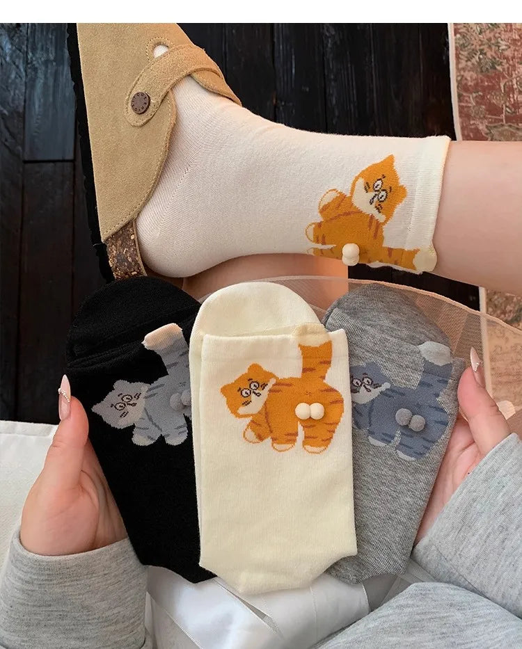 1/3 Pair Three-Dimensional Cat Printed Men female Mid Tube Socks Soft Comfortable Sweat Absorbing Breathable Casual Couples Sock