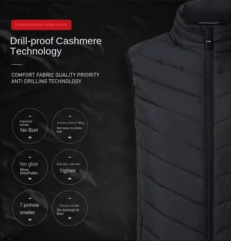 17 Zone Heating Vest Men's USB Infrared Thermal Jacket Smart Heating Clothes New Winter Cold-proof Thick Sleeveless Coat Hiking