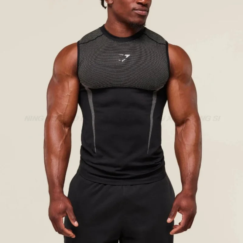 Men's Tight vest sports summer quick-drying breathable seamless fitness running training stretch tight top man sleeveless vest