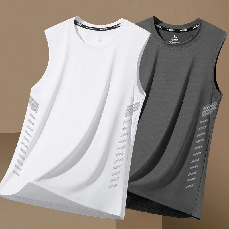 Men's Loose Ice Silk Svel Sports Vest Qui Dry Summer New Sle Running Baskeall Fitn Training Breathable Polyest...
