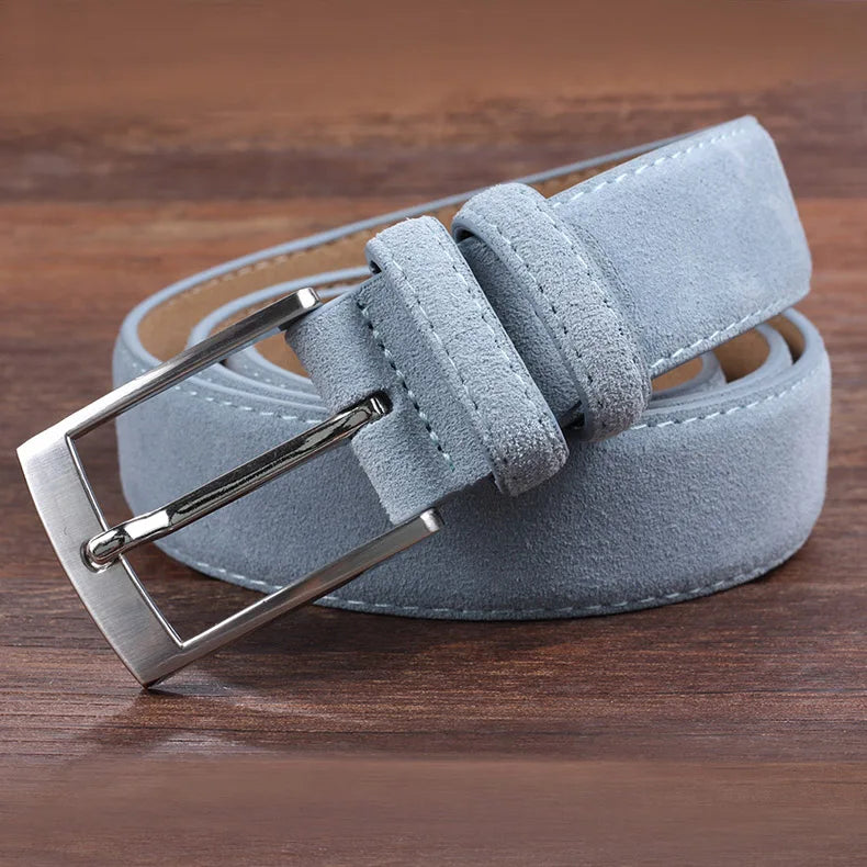 Sude Belt Cow Genuine Leather For Man And Lady With Oxford Fabric Strap Genuine Leather Luxury Pin Buckle Blue Belts