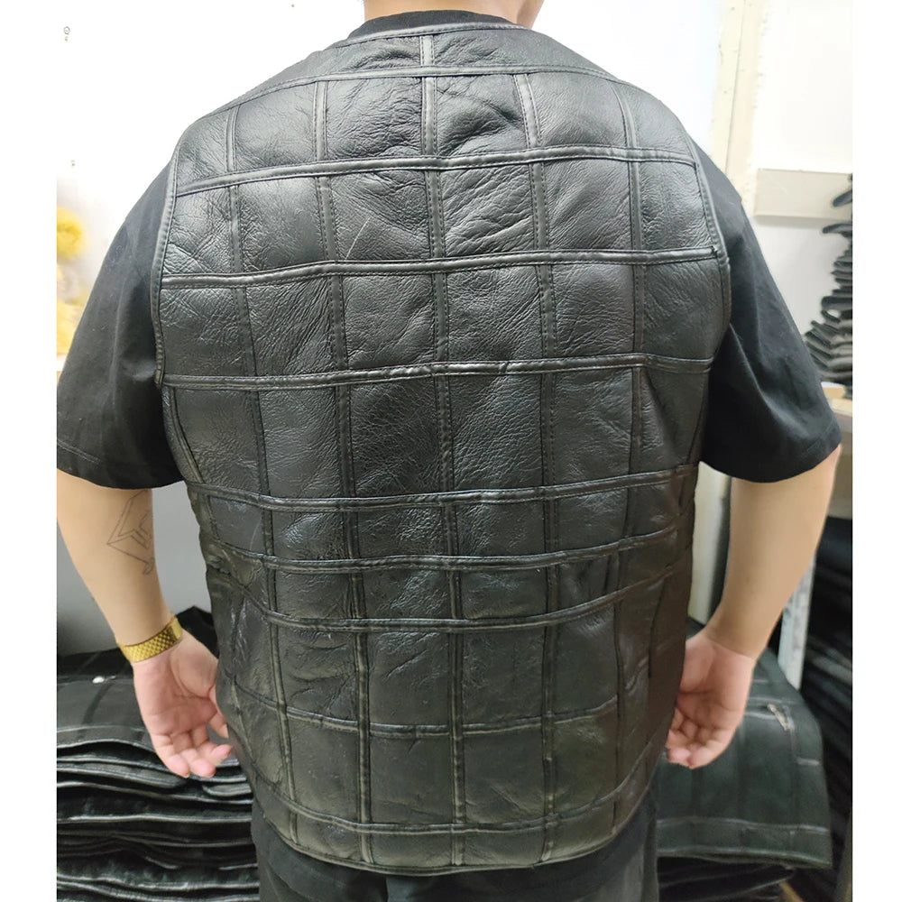 2025  New Style Men's Leather Vest Full-Grain Sheepskin Autumn and Winter Multi-Pocket Casual Fur Integrated Warm Vest