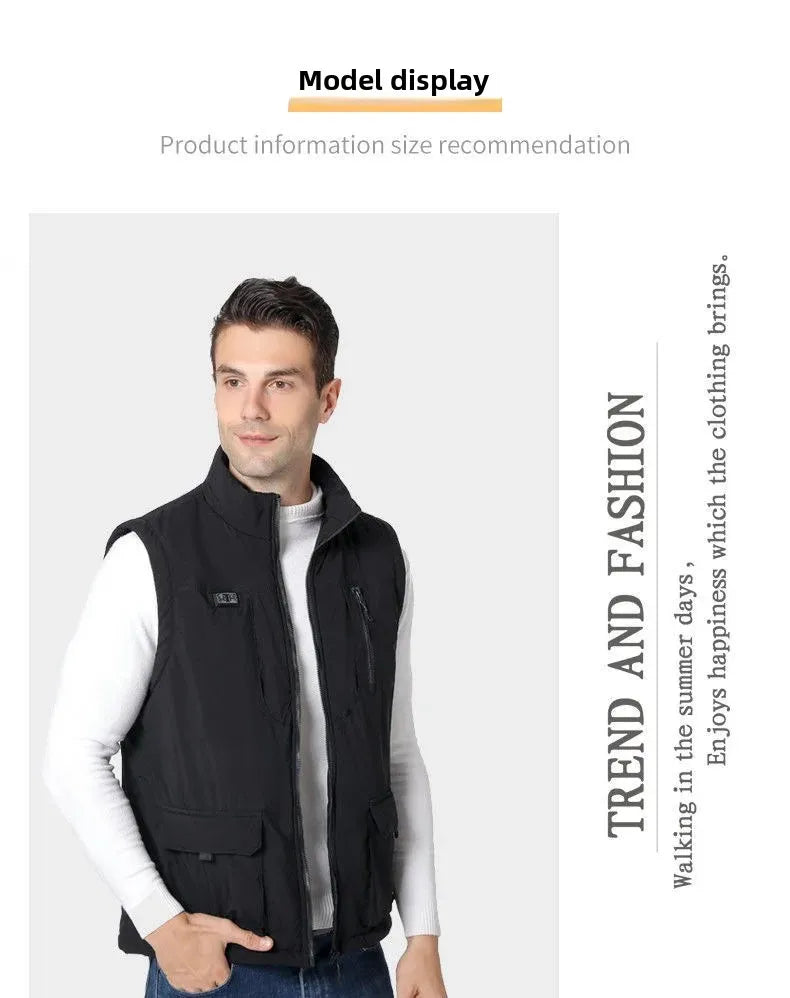 11 Areas Winter Men's Heating Vest Double Control Electric Warmth Outerwear Jacket Outdoor Anti-Cold Warm Camping Waistcoat