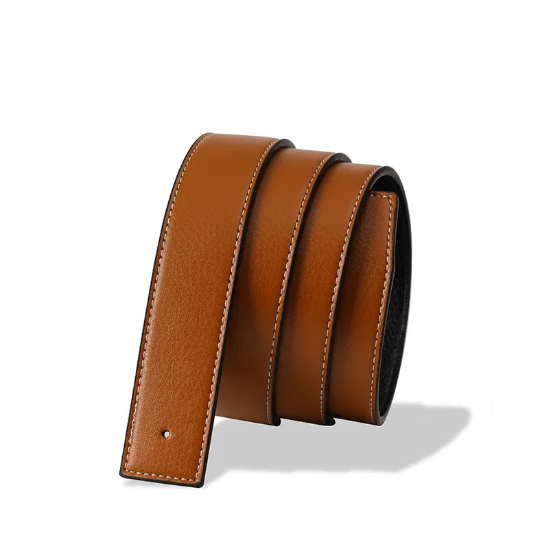 3.8cm PU Leather No-Buckle Belt - Unisex Smooth Pin Fastening Waistband for Men & Women, High-Quality Adjustable Strap