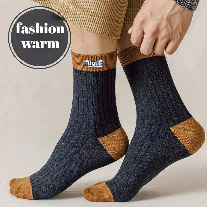 5 Pairs Men's Trendy Color Block Crew Socks, Breathable Comfy Casual Unisex Socks For Men's Outdoor Wearing All Seasons Wearing