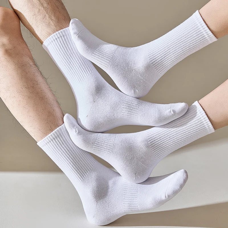 1/5Pairs New Men Cotton New Style White Socks Men Soft Breathable Sports Long Socks Summer Winter for Male Socks Plus Size