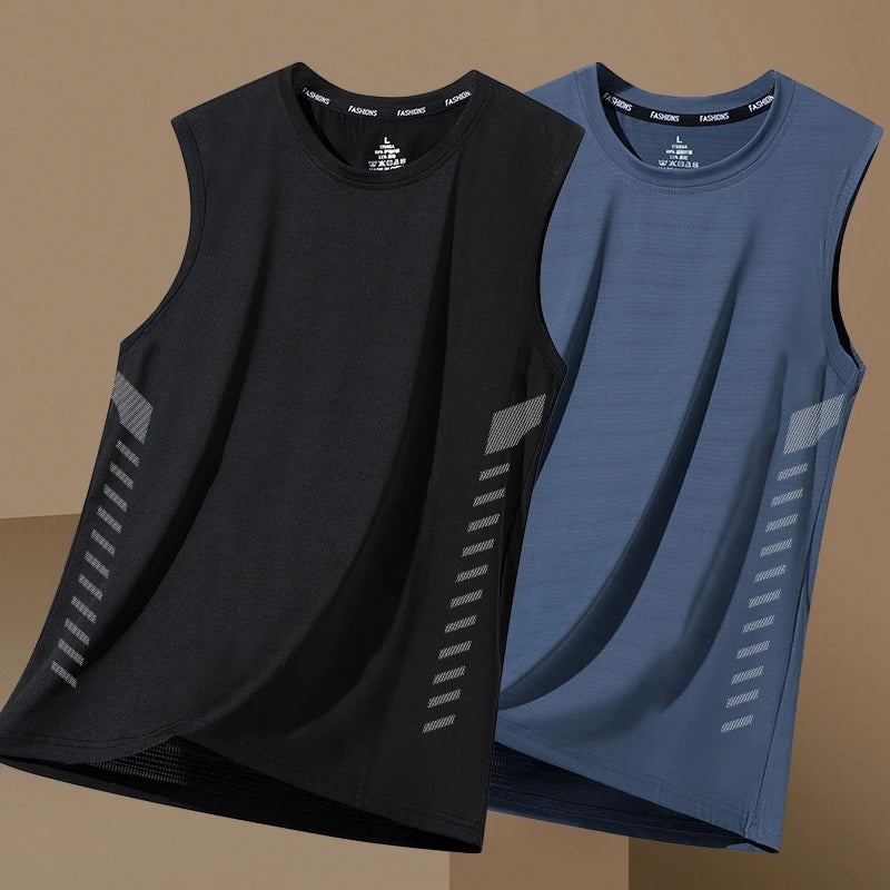 Men's Loose Ice Silk Svel Sports Vest Qui Dry Summer New Sle Running Baskeall Fitn Training Breathable Polyest...